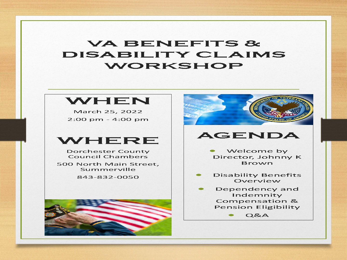 VA BENEFITS  DISABILITY CLAIMS WORKSHOP